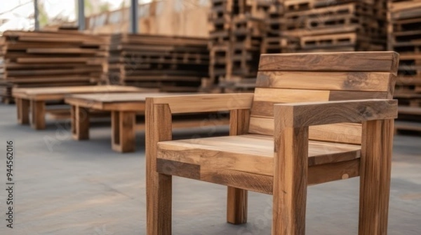 Fototapeta Crafting Excellence in Wood, a dedicated workshop where skilled artisans design and build custom furniture pieces, blending traditional techniques with modern aesthetics.