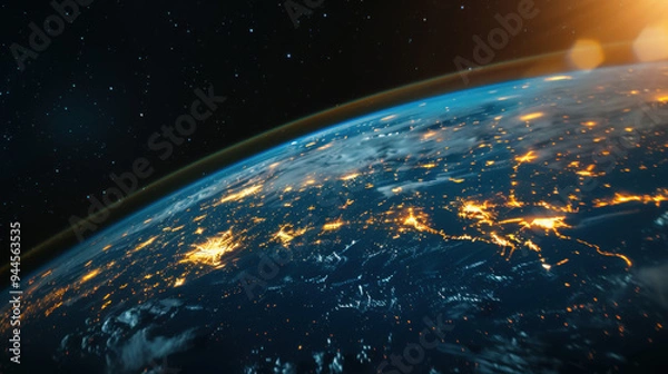 Obraz Galaxy, big beautiful planet earth, free space for text, colorful fantasy realism style, oblique photography, Star Art Group (XING XING)