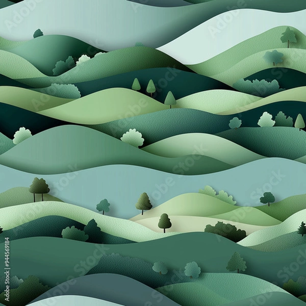 Fototapeta ペーパークラフト風の丘陵地パターン