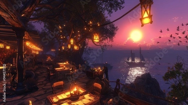 Obraz Romantic Sunset Dinner with Ocean View.