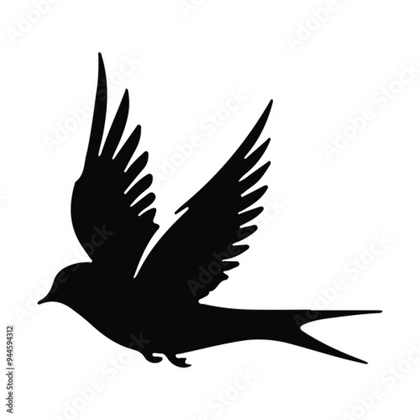 Obraz Simple black color flying bird silhouette on white background, bird vector icon
