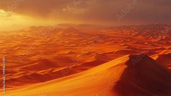 Fototapeta Sand dunes, desert landscape, golden, textured, serene, vast, panoramic,