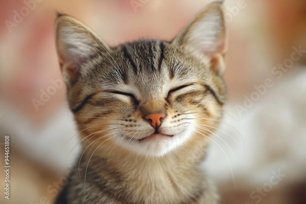 Fototapeta 幸せそうな表情をした笑顔の猫