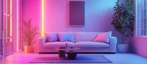 Fototapeta Isometric view of a Muji style living room interior architecture 3D rendering