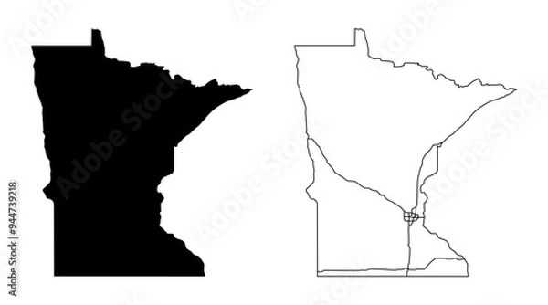 Fototapeta Minnesota State Border With Interstate Highway Lines