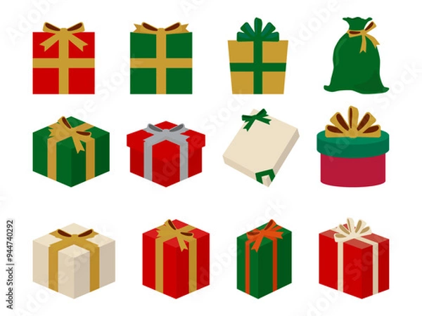 Obraz クリスマスプレゼントのイラストセット