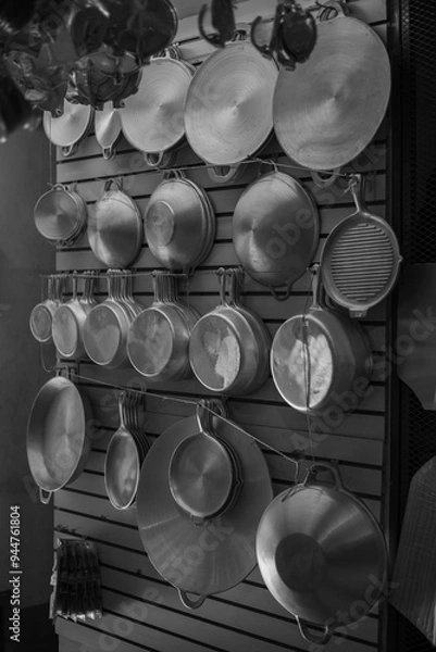 Obraz Some pots hanging on the supermarket wall