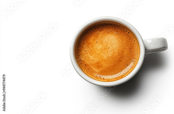 Fototapeta Top view of coffee cup with espresso isolated on white background