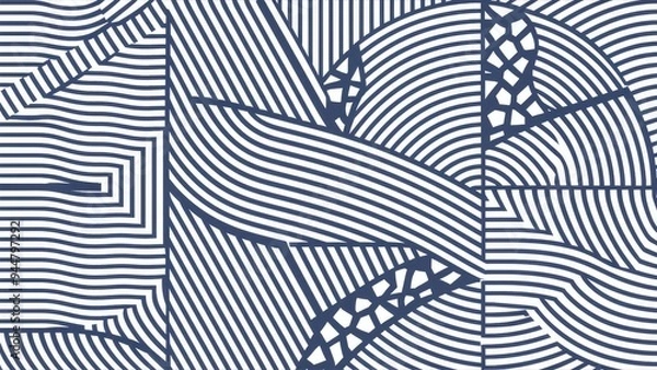 Fototapeta Geometric background in white and blue featuring lines and halftone patterns
