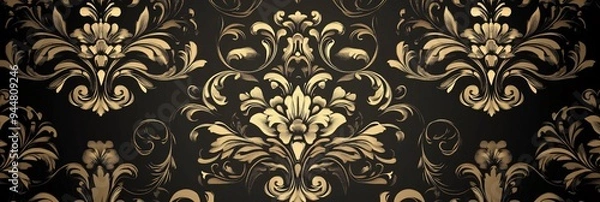 Fototapeta Elegant gold floral damask pattern on a dark background.