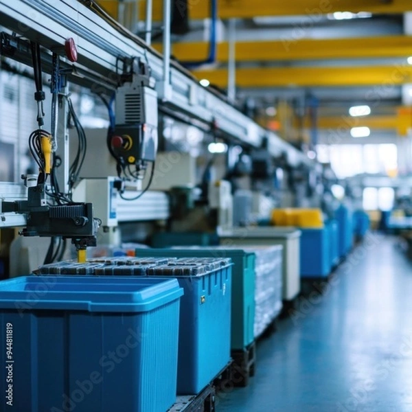 Fototapeta A factory that manufactures plastic products, injection molds and machinery to produce modern household products.