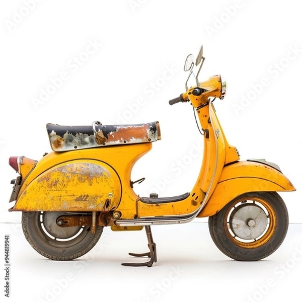 Fototapeta Vintage Scooter Isolated on a White Background, Featuring a Classic and Timeless Design with Detailed Elements. Perfect for Representing Retro Style and Nostalgic Transportation in a Clean and Simple 
