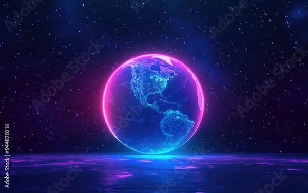 Fototapeta 3D cartoon depiction of the Earth and galaxy