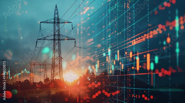 Obraz Energizing Finance: Candlestick and Pylon Synergy