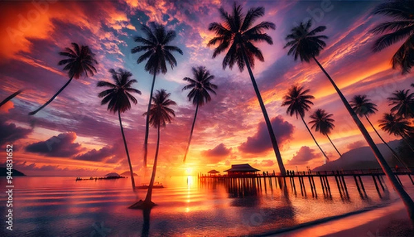 Obraz 「カラフルなトロピカルサンセットと海岸の風景」

