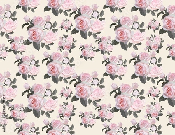 Fototapeta A charming seamless pattern featuring classic floral elements Perfect for holiday-themed designs, wrapping paper, textiles, and festive decorations. The pattern captures the joyful spirit of floral, w