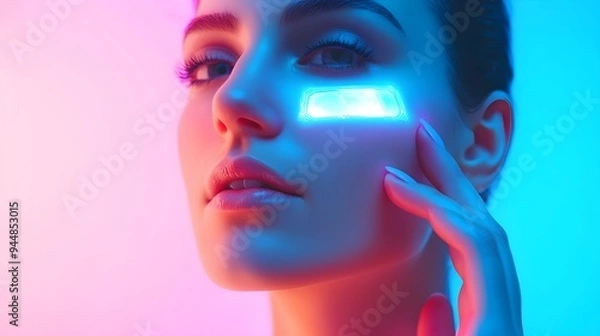 Obraz Futuristic Holographic Skin Serum Application Showcasing Ethereal Glow