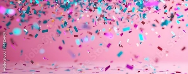 Obraz Glittering Confetti Raining Down in Slow Motion with Detailed Sparkling Effects and Selective Focus on the Foreground
