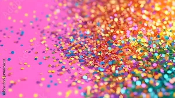 Obraz Colorful Confetti Burst with Shimmering Rainbow Glitter in 3D