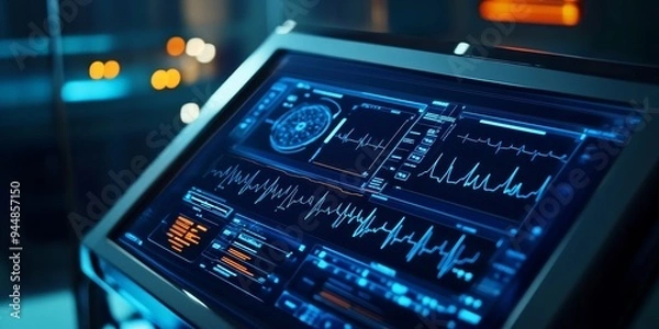 Fototapeta an AI-driven diagnostic tool scanning a patient?s vital signs, symbolizing cutting-edge solutions in healthcare