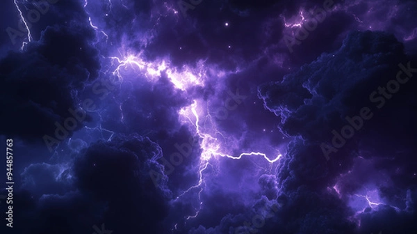 Obraz lightning strom in the cloudy night sky