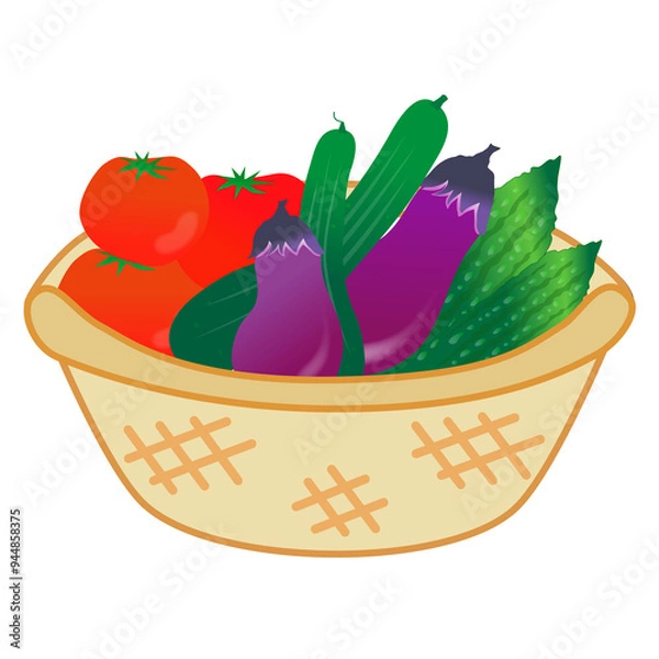 Obraz かごに入った夏野菜のイラスト