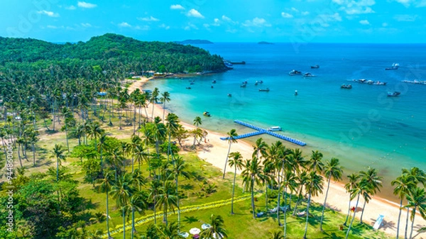 Fototapeta Aerial view of beautiful landscape in Thom island (a tranquil island with beautiful beach) in Phu Quoc, Kien Giang, Vietnam. Travel concept