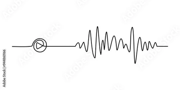Fototapeta Music wave line sound one noise icon audio frequency signal podcast radio sound wave volume hand art. Acoustic line music logo record sound wave doodle sketch abstract. Vector illustration
