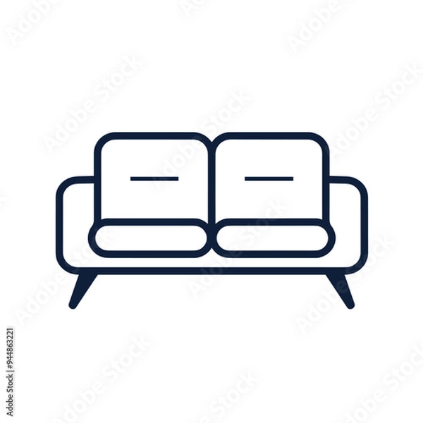 Fototapeta Minimalist black and white icon of a modern two-seater sofa with simple lines and cushioned seats.