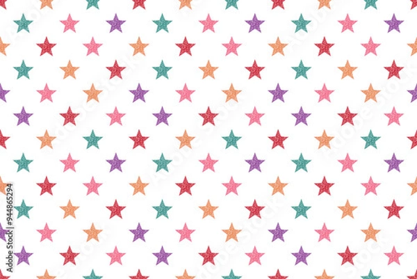 Fototapeta キラキラしたグリッターテクスチャーの星のシームレスパターン、背景透過