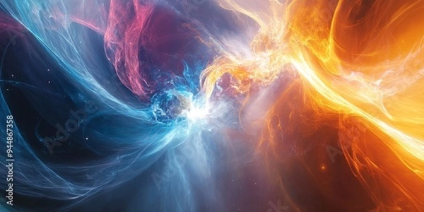 Fototapeta a quark-gluon plasma simulation, with extreme temperatures and subatomic particles in a state of flux