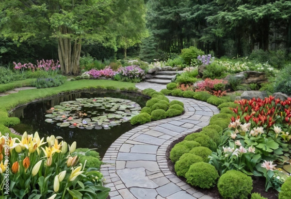 Obraz Garden with a stone pathway