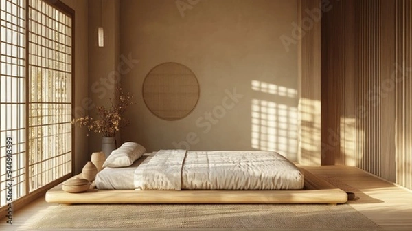 Fototapeta Minimalist Japanese Bedroom Interior Design