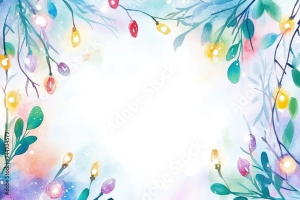 Fototapeta A vibrant, colorful border of leaves and lights, perfect for creating a cheerful and festive background for various uses.