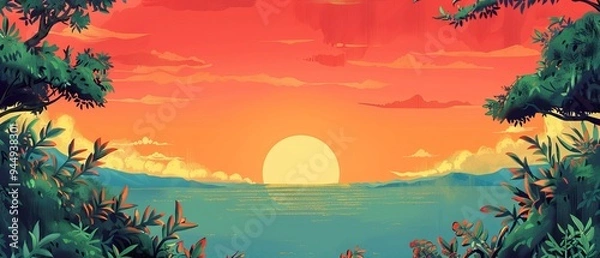Fototapeta Tropical Sunset Over a Tranquil Ocean