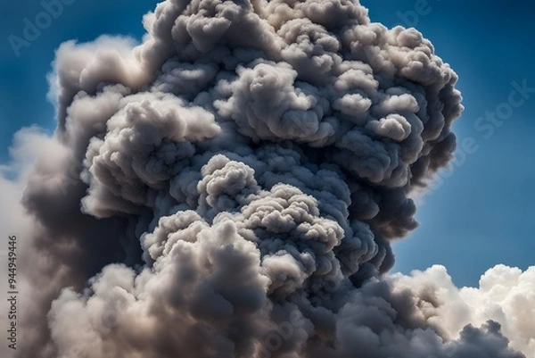 Fototapeta A thick heavy cloud of smoke billowing upwards creating a dramatic intense effect, AI Generated