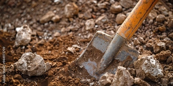 Obraz Hand tool primarily designed for breaking soil to form openings.