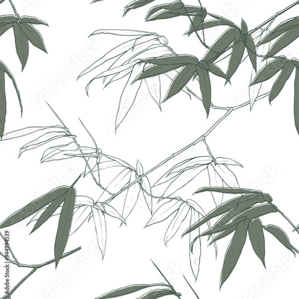 Fototapeta Seamless pattern bamboo leaves abstract background.Vector illustration hand drawn line art.For fabric fashion print design or product packaging.