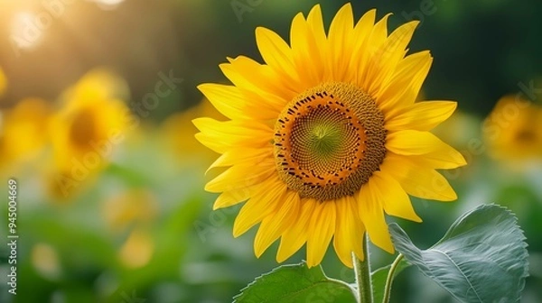 Obraz a sunflower with a lot of green leaves in the background