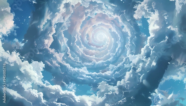 Fototapeta beautiful anime sky background with spiral clouds