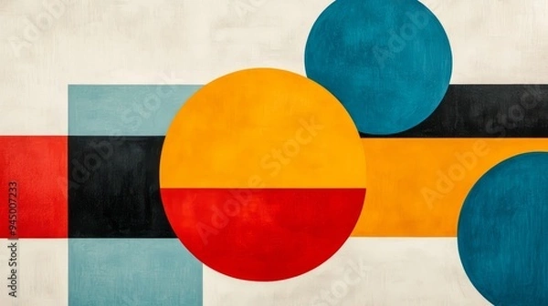 Fototapeta Abstract Geometric Shapes Painting in Red  Yellow  Blue  and Black