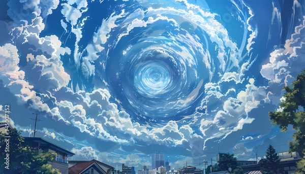 Fototapeta beautiful anime sky background with spiral clouds