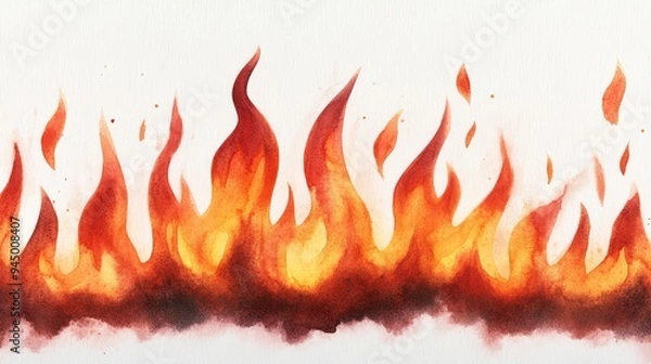 Obraz Watercolor Fire Flame Border Illustration
