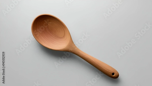 Fototapeta Title: A warm natural wooden spoon with a smooth work surface.

