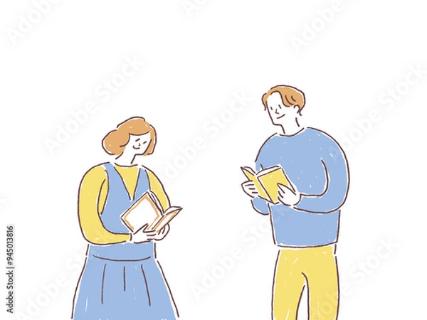 Obraz 本を読む男性と女性