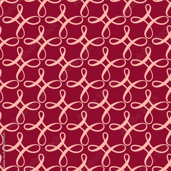 Fototapeta Red seamless pattern. Swirl ornament, monogram and curl. Vector illustration. Wrapping paper, textiles. Nice background