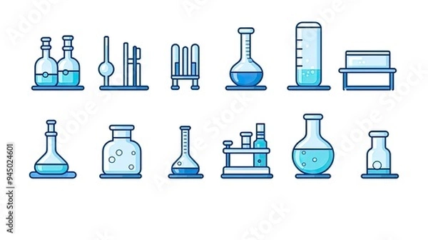 Fototapeta Line and fill style icon set design, Science chemistry laboratory research technology biology equipment and test theme Vector illustration