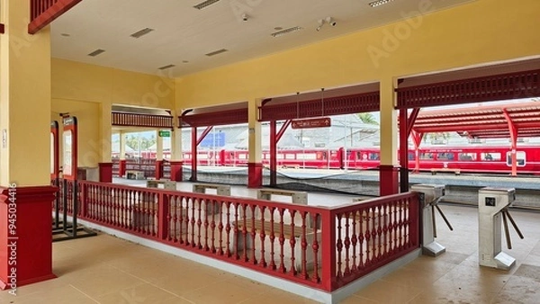 Fototapeta interior of a modern station Chumphon train station railway building 
