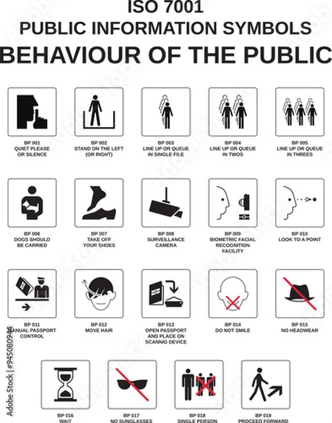 Fototapeta set of iso 7001 behaviour of the public symbols on white background