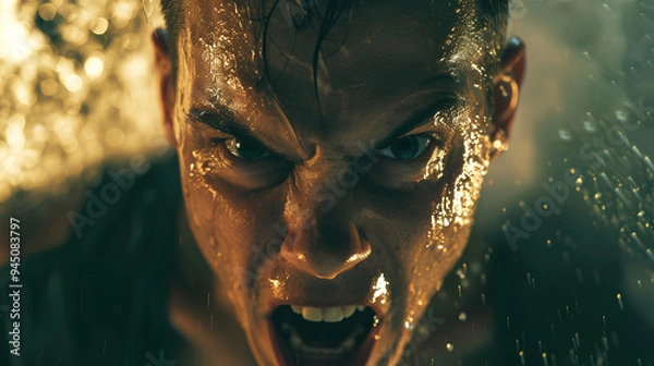 Obraz sweaty man finishing exercise